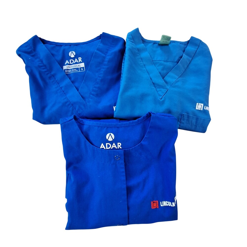 Nurse Scrub Shirt Womens XS Blue Lot 3 V-neck Workwear